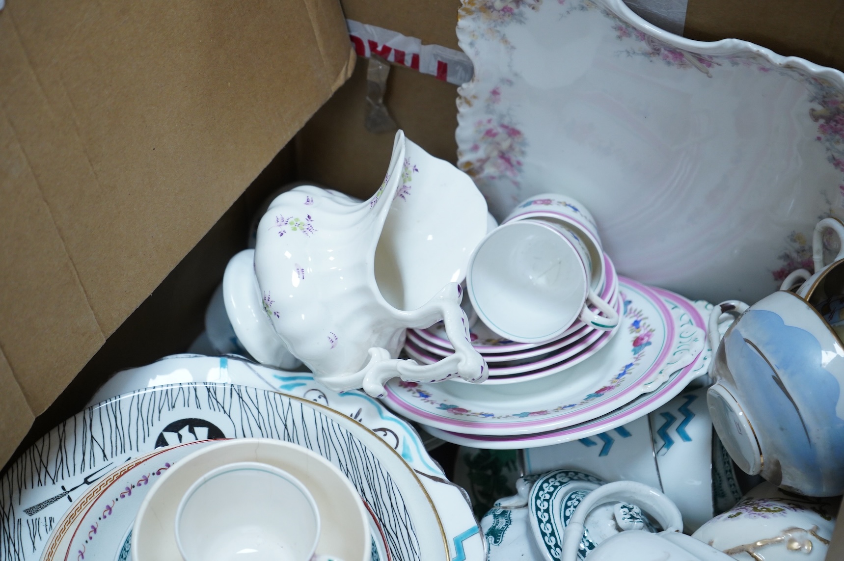 A large collection of various ceramics to include a Ridgways Homemaker plate, Japanese tea set and stoneware jugs